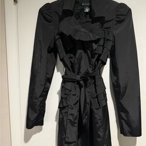 INC International Concepts Black Ruffled Rain Coat/ Trench Coat